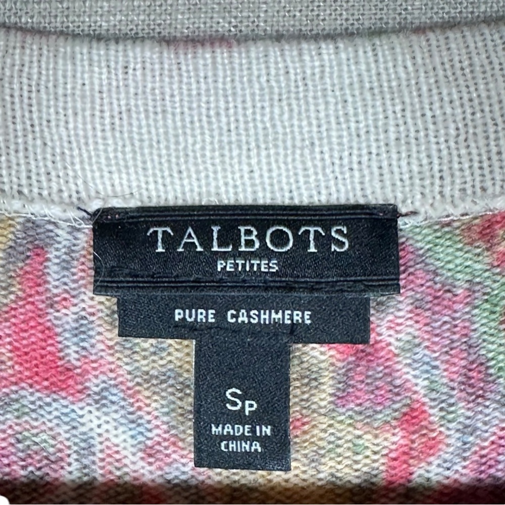 TALBOTS 100% Cashmere Paisley Printed 3/4 Sleeve Sweater - Picture 8 of 9